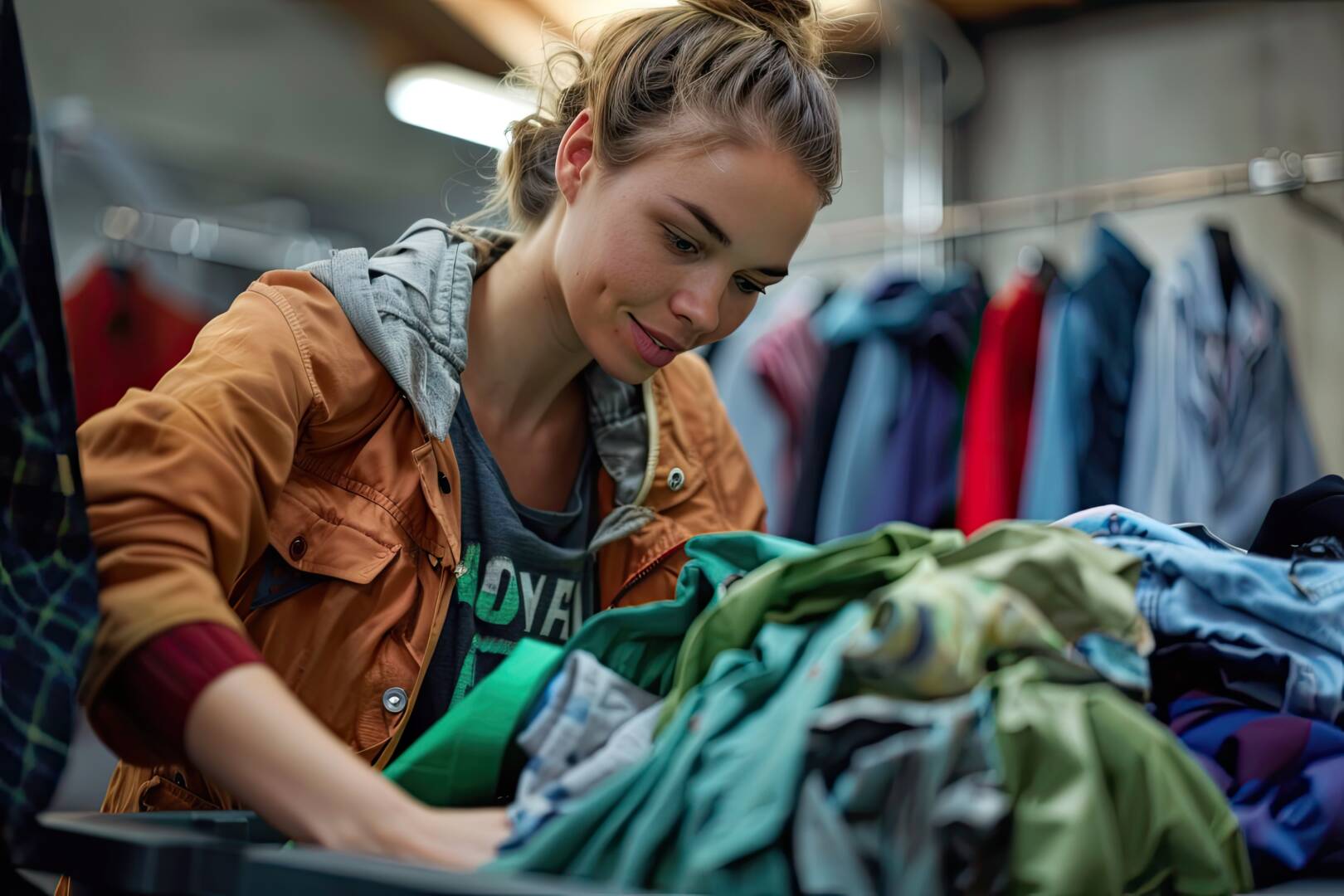 woman-dropping-old-clothes-into-textile-recycling-bin-circular-economy-practices